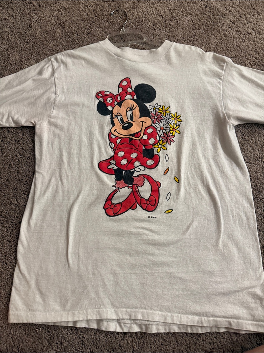 Vintage Disney Minnie Mouse White Kids T-Shirt with Red Accent